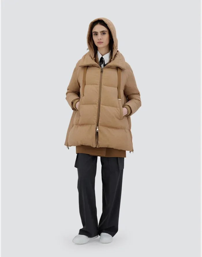Herno ASHAPE JACKET IN CASHMERE SILK AND MONOGRAM Camel Women AShape