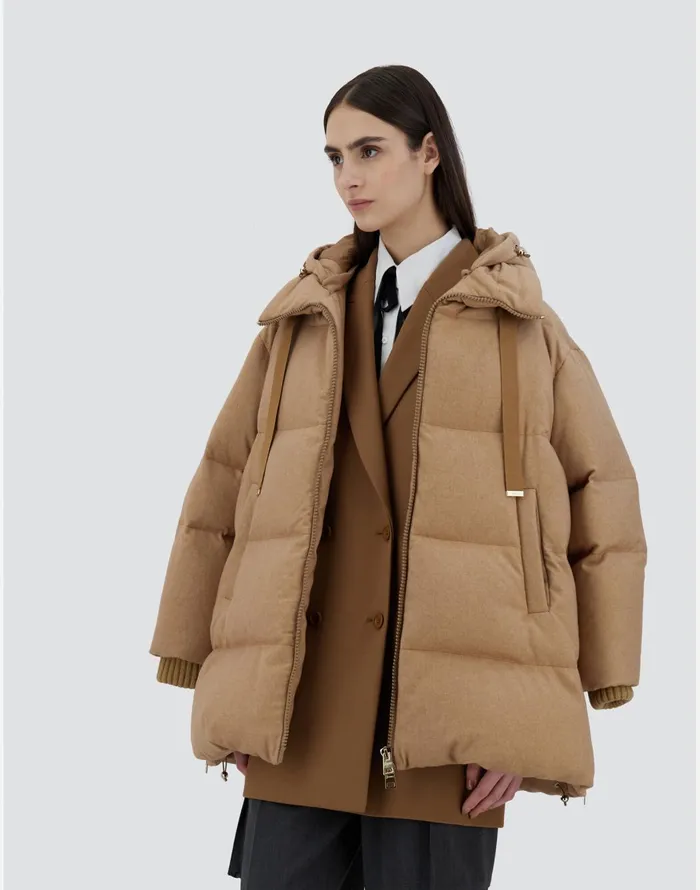 Herno ASHAPE JACKET IN CASHMERE SILK AND MONOGRAM Camel Women AShape