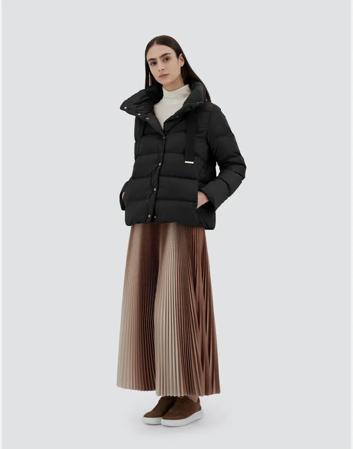 Herno CAPE IN SATIN Black Women Short Down Jackets