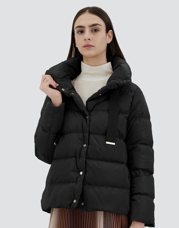 Herno CAPE IN SATIN Black Women Short Down Jackets