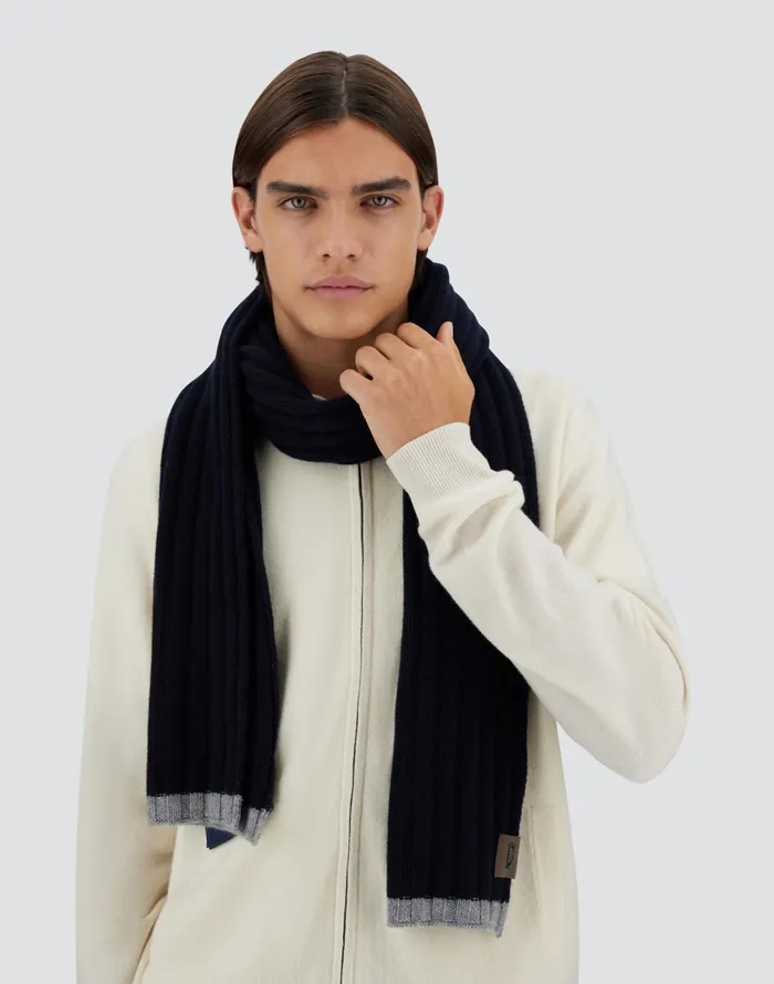 Herno CASHMERE AND ALCANTARA SCARF Dark Blue Men Scarves