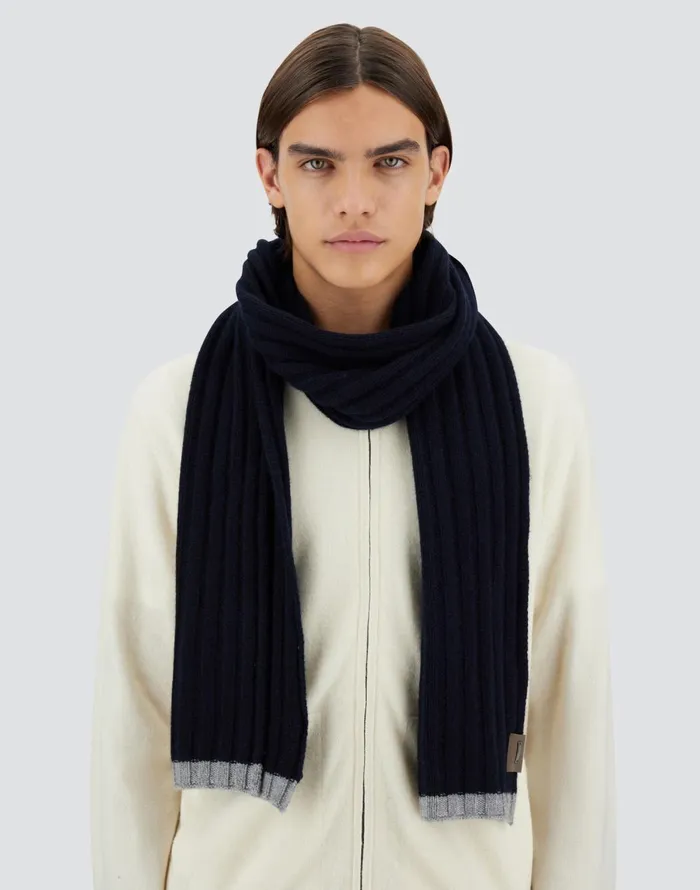 Herno CASHMERE AND ALCANTARA SCARF Dark Blue Men Scarves