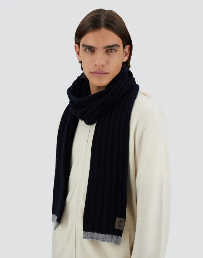Herno CASHMERE AND ALCANTARA SCARF Dark Blue Men Scarves