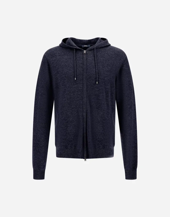 Herno IMMENSE WOOL CASHMERE SWEATSHIRT Dark Blue Men Knitwear