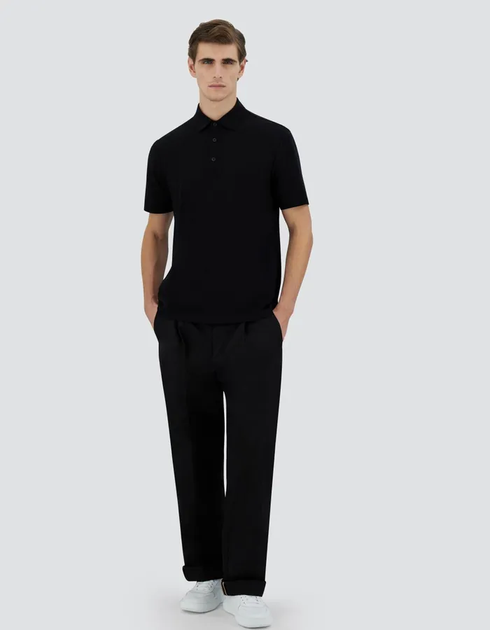 Herno JERSEY CREPE POLO SHIRT Black Men Tshirts and Polo Shirts