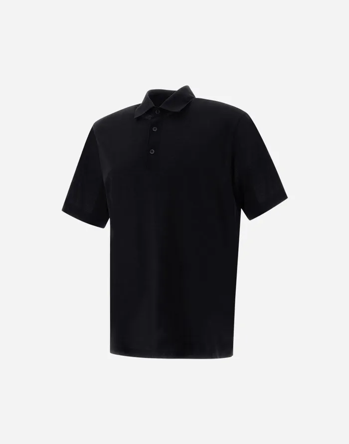 Herno JERSEY CREPE POLO SHIRT Black Men Tshirts and Polo Shirts
