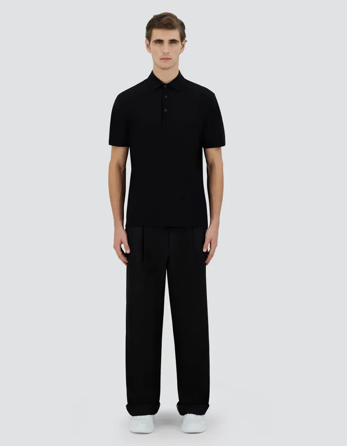 Herno JERSEY CREPE POLO SHIRT Black Men Tshirts and Polo Shirts