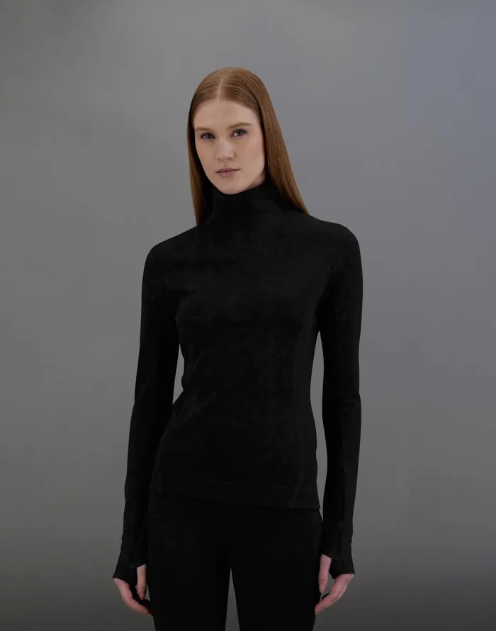 Herno LAMINAR SWEATER IN WOOL TECH BASE LAYER Black Women Tshirts and Tops