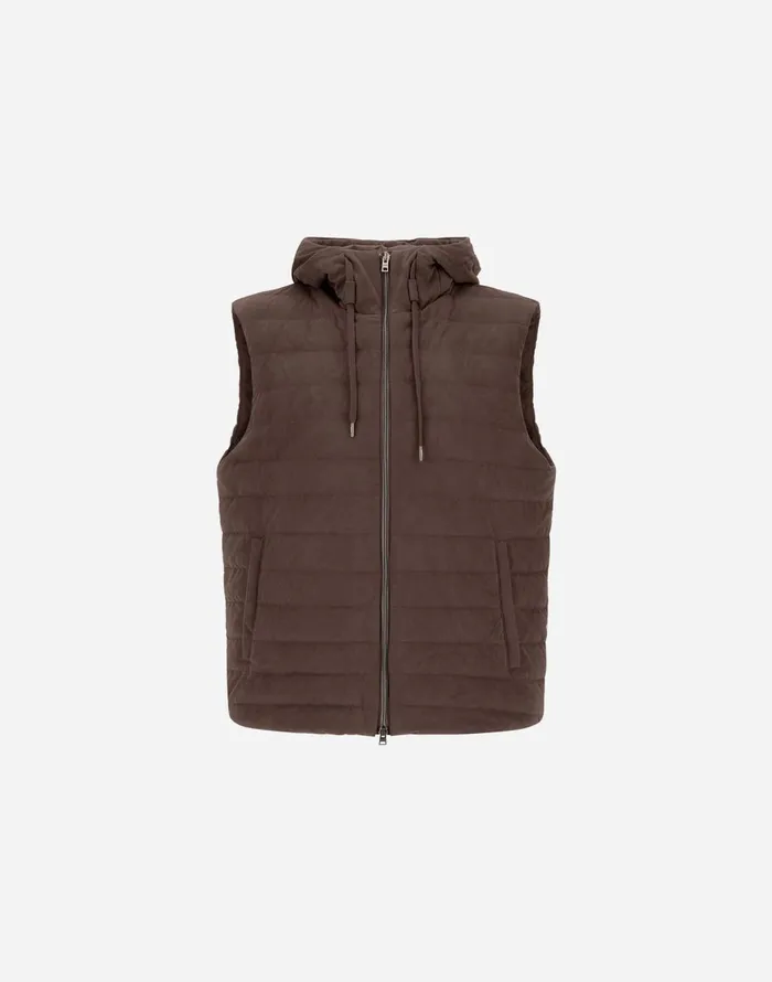 Herno SUEDE EFFECT VEST Dark Brown Men Vests
