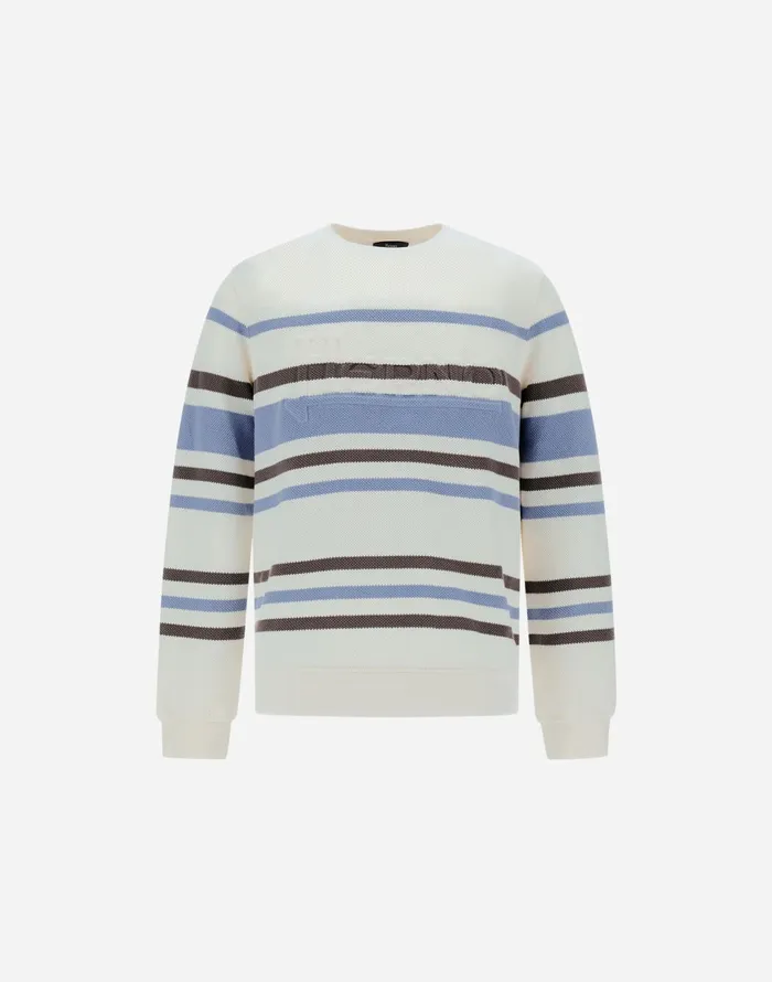 Herno SWEATSHIRT IN STRIPE COTTON SWEATER Whitelight Blue Men Sweaters and Cardigan