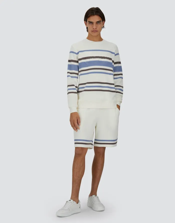 Herno SWEATSHIRT IN STRIPE COTTON SWEATER Whitelight Blue Men Sweaters and Cardigan