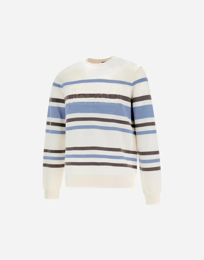 Herno SWEATSHIRT IN STRIPE COTTON SWEATER Whitelight Blue Men Sweaters and Cardigan
