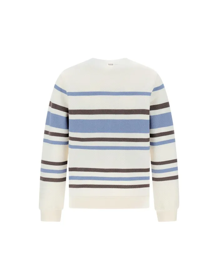 Herno SWEATSHIRT IN STRIPE COTTON SWEATER Whitelight Blue Men Sweaters and Cardigan