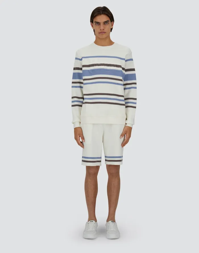 Herno SWEATSHIRT IN STRIPE COTTON SWEATER Whitelight Blue Men Sweaters and Cardigan