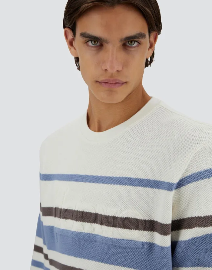 Herno SWEATSHIRT IN STRIPE COTTON SWEATER Whitelight Blue Men Sweaters and Cardigan