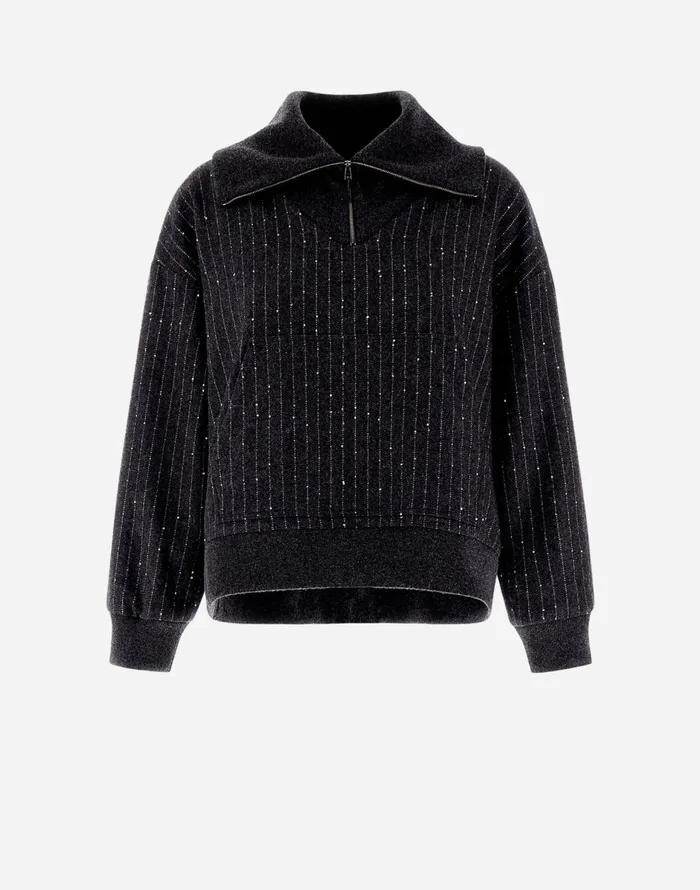 Herno SWEATSHIRT IN TWINKLEPINSTRIPED Grey Women Sweatshirts and Bomber