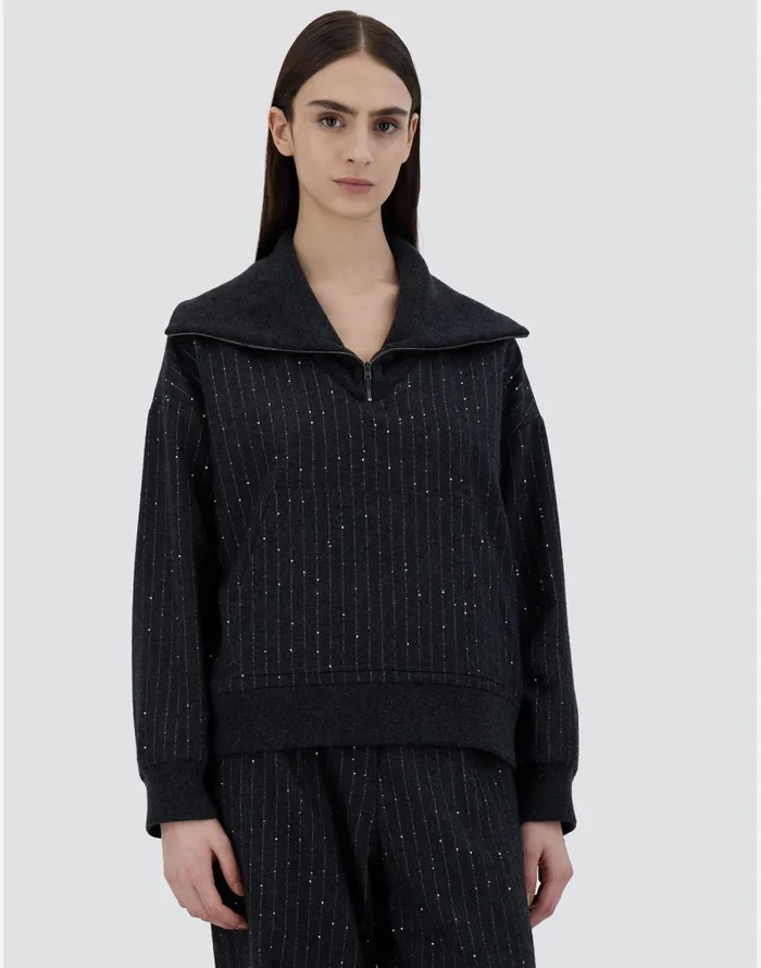 Herno SWEATSHIRT IN TWINKLEPINSTRIPED Grey Women Sweatshirts and Bomber