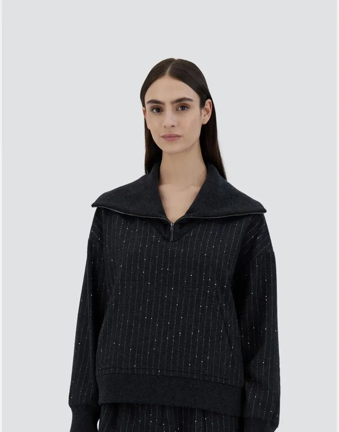 Herno SWEATSHIRT IN TWINKLEPINSTRIPED Grey Women Sweatshirts and Bomber
