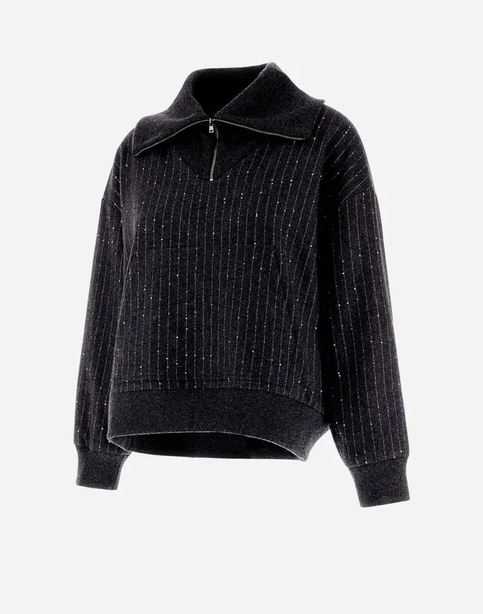 Herno SWEATSHIRT IN TWINKLEPINSTRIPED Grey Women Sweatshirts and Bomber