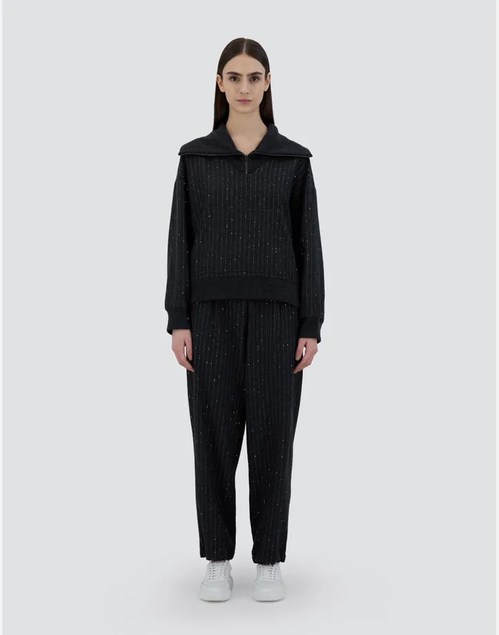 Herno SWEATSHIRT IN TWINKLEPINSTRIPED Grey Women Sweatshirts and Bomber