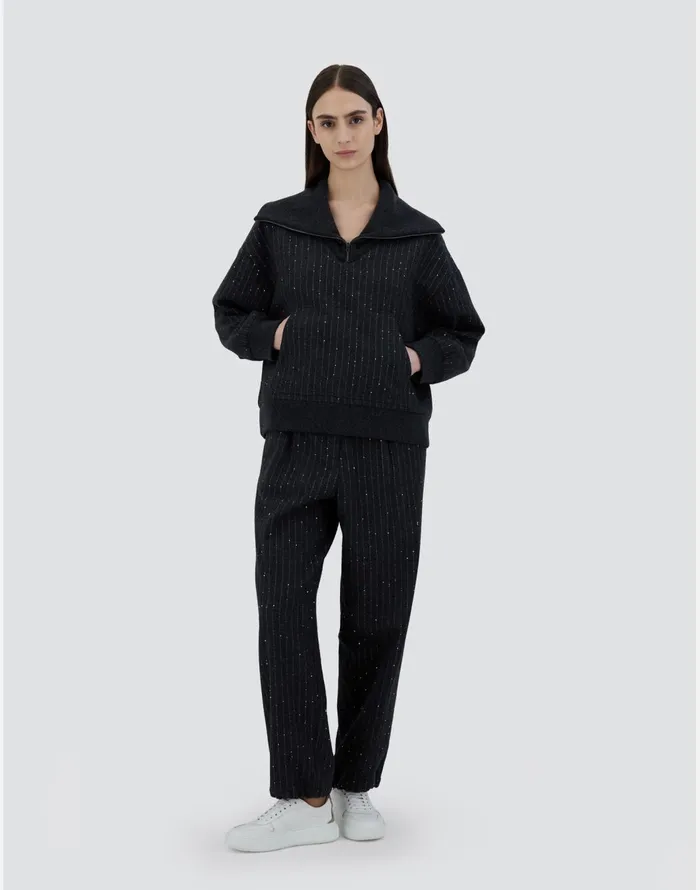 Herno SWEATSHIRT IN TWINKLEPINSTRIPED Grey Women Sweatshirts and Bomber