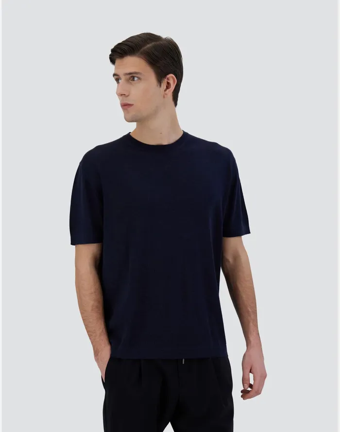 Herno TSHIRT IN SILKYWOOL Dark Blue Men Knitwear