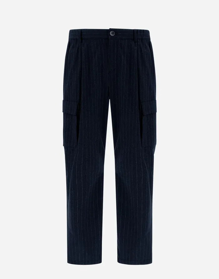 Herno TROUSERS IN LIGHTPINSTRIPE Navy Blue Men Trousers
