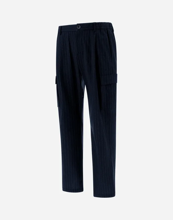 Herno TROUSERS IN LIGHTPINSTRIPE Navy Blue Men Trousers