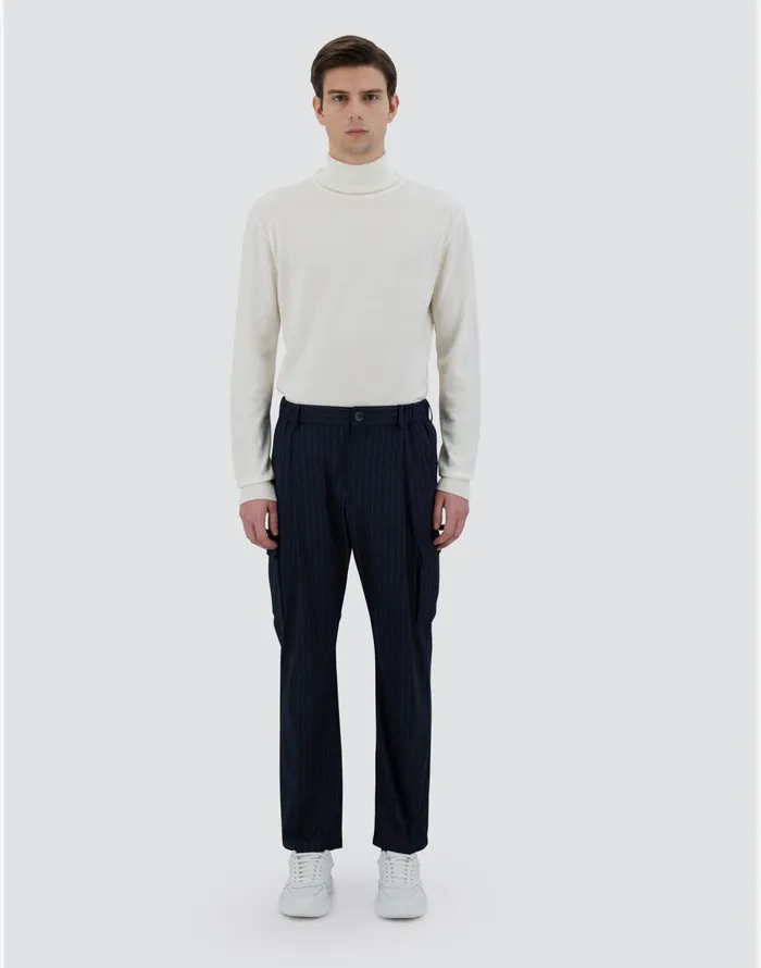 Herno TROUSERS IN LIGHTPINSTRIPE Navy Blue Men Trousers