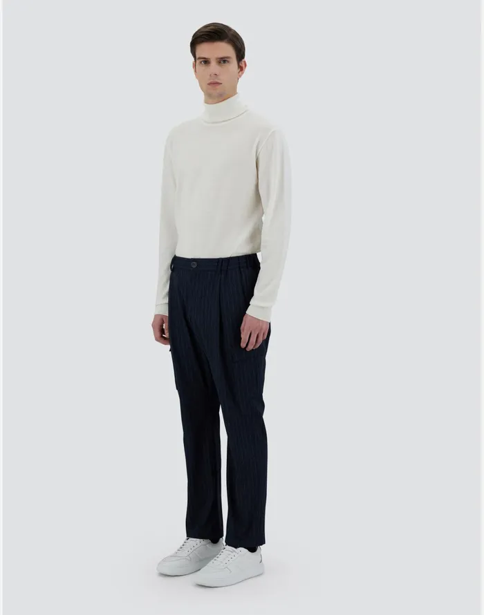 Herno TROUSERS IN LIGHTPINSTRIPE Navy Blue Men Trousers