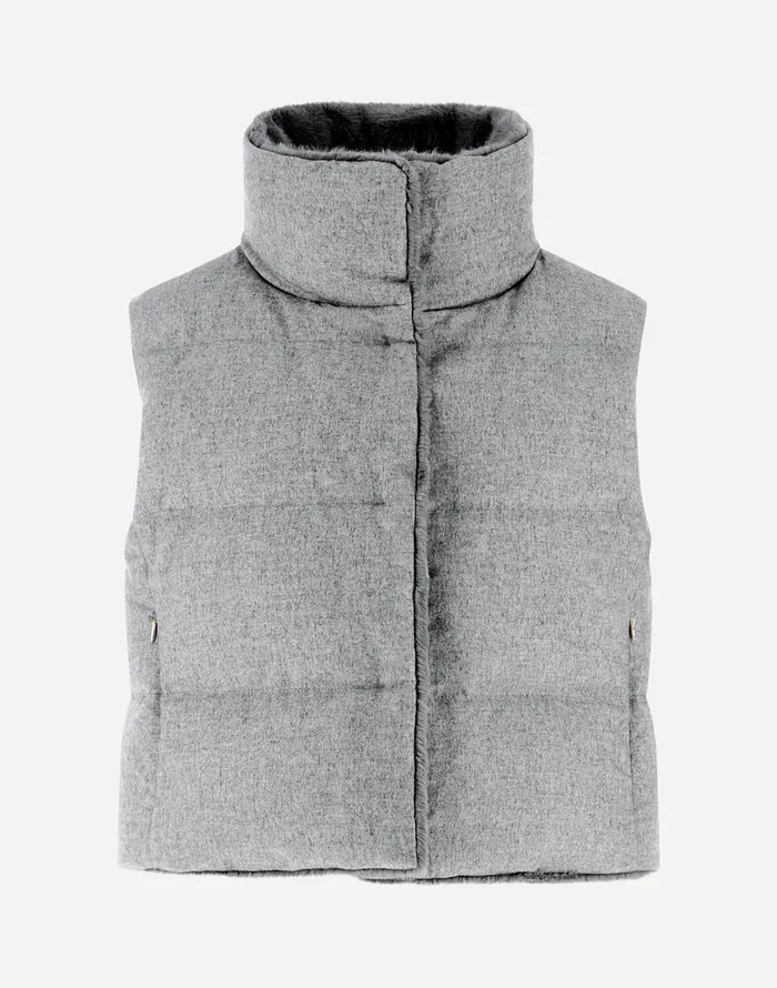 Herno VEST IN CASHMERE SILK AND NEW LADY FAUX FUR Light Grey Women Vests