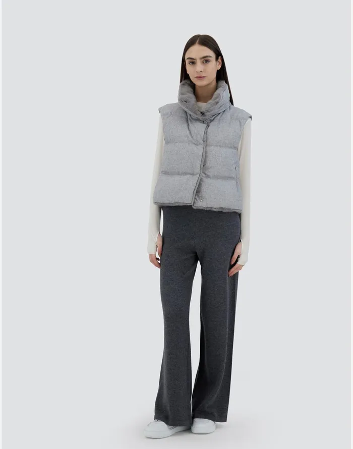 Herno VEST IN CASHMERE SILK AND NEW LADY FAUX FUR Light Grey Women Vests