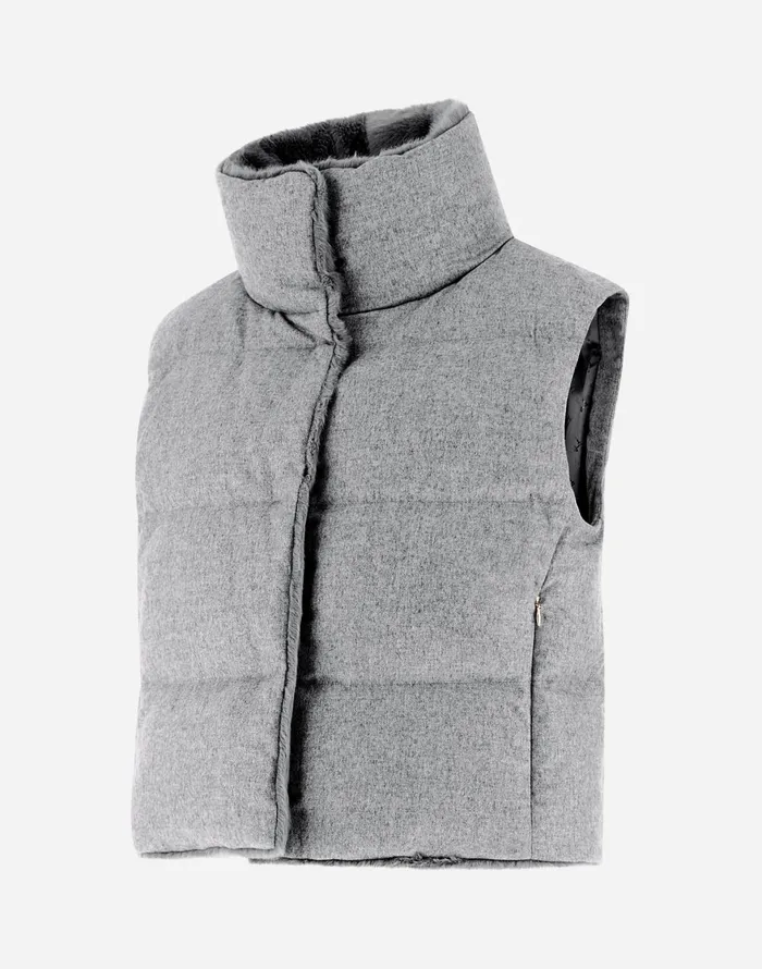 Herno VEST IN CASHMERE SILK AND NEW LADY FAUX FUR Light Grey Women Vests