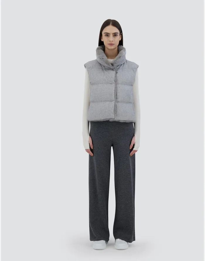 Herno VEST IN CASHMERE SILK AND NEW LADY FAUX FUR Light Grey Women Vests