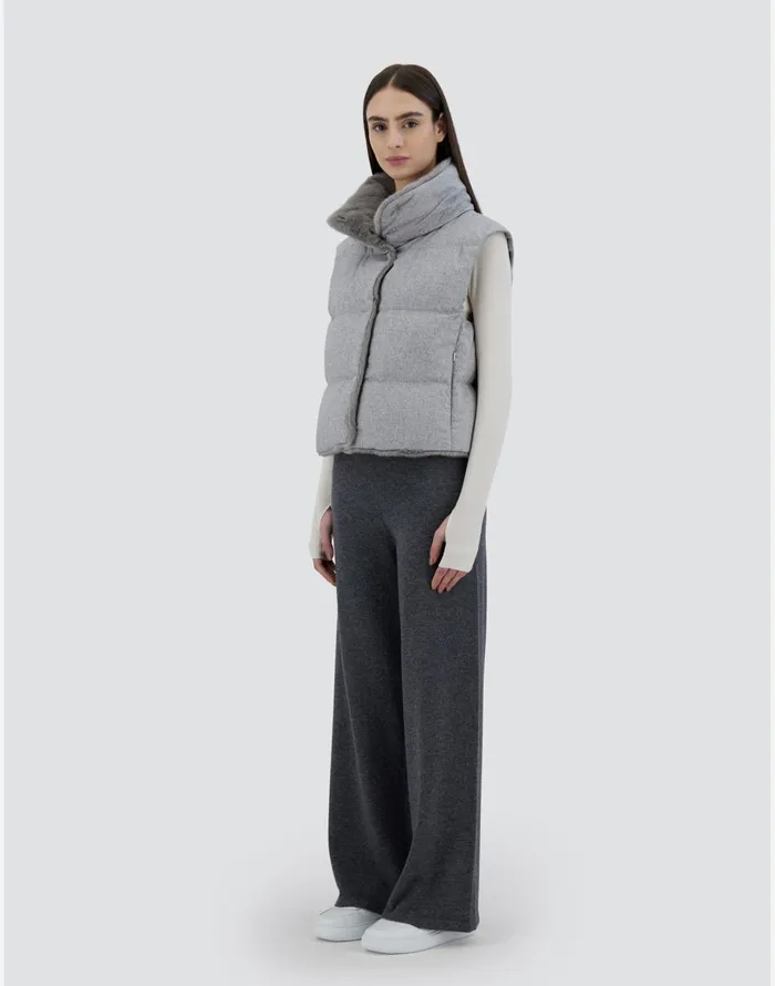 Herno VEST IN CASHMERE SILK AND NEW LADY FAUX FUR Light Grey Women Vests