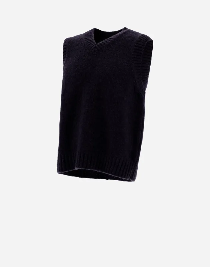 Herno VEST IN PLAINALPACA WOOL Navy Blue Men Knitwear