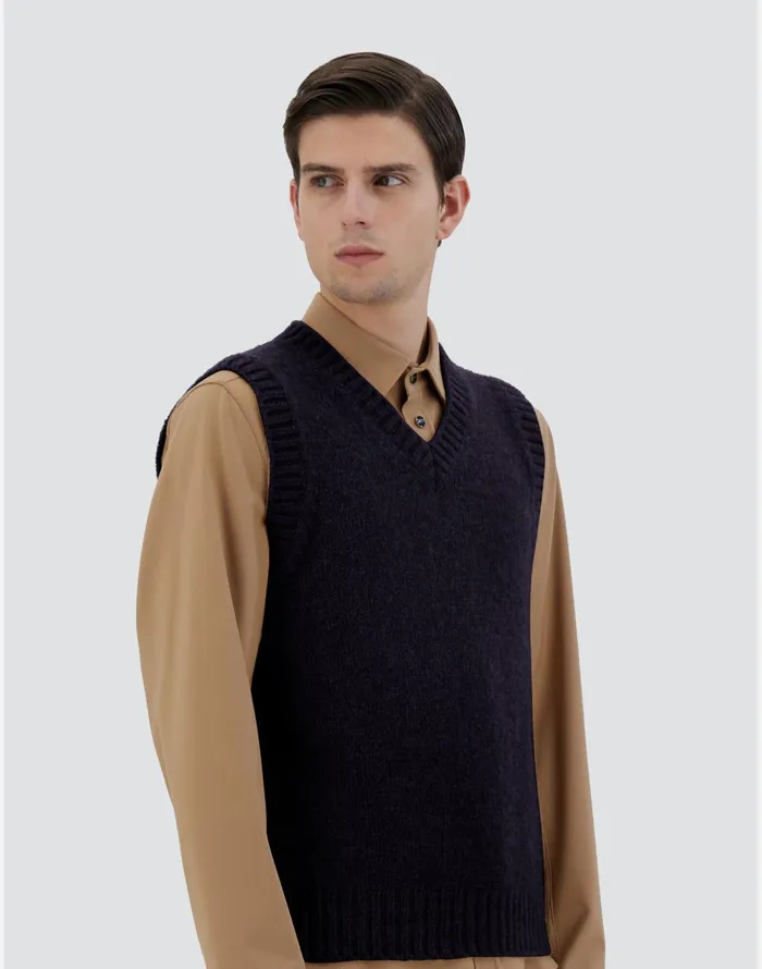 Herno VEST IN PLAINALPACA WOOL Navy Blue Men Knitwear