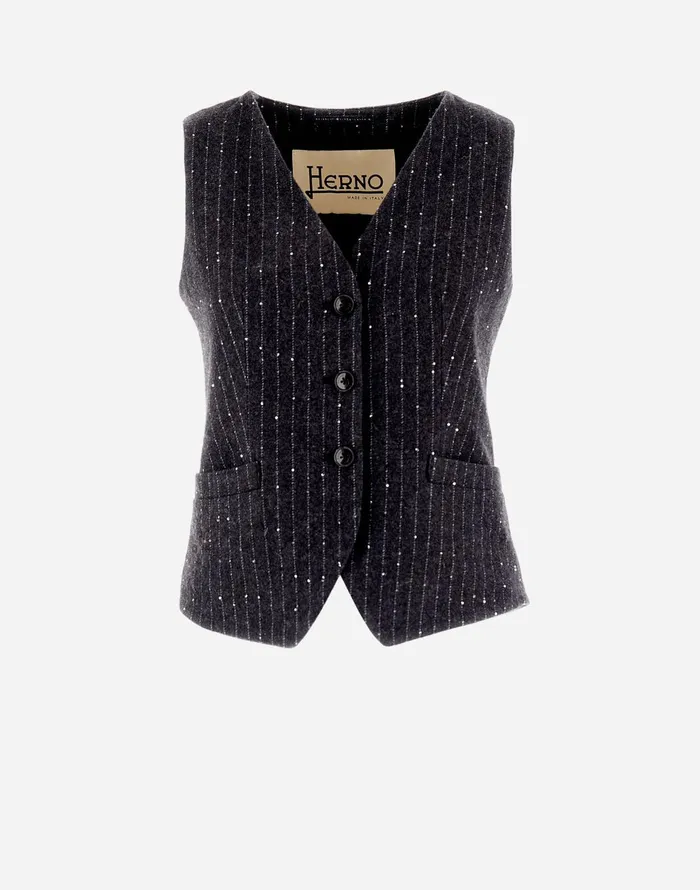 Herno VEST IN TWINKLE PINSTRIPED Grey Women Vests