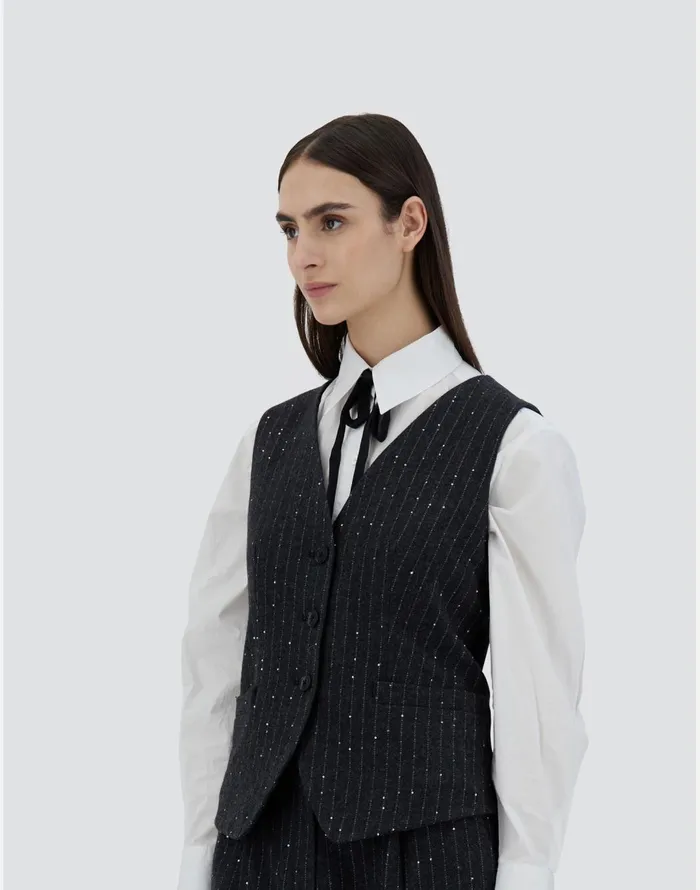 Herno VEST IN TWINKLE PINSTRIPED Grey Women Vests