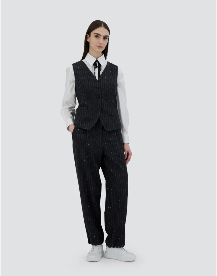 Herno VEST IN TWINKLE PINSTRIPED Grey Women Vests