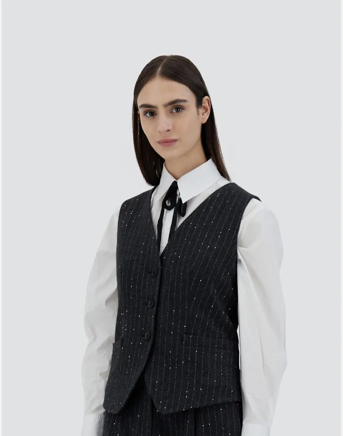 Herno VEST IN TWINKLE PINSTRIPED Grey Women Vests