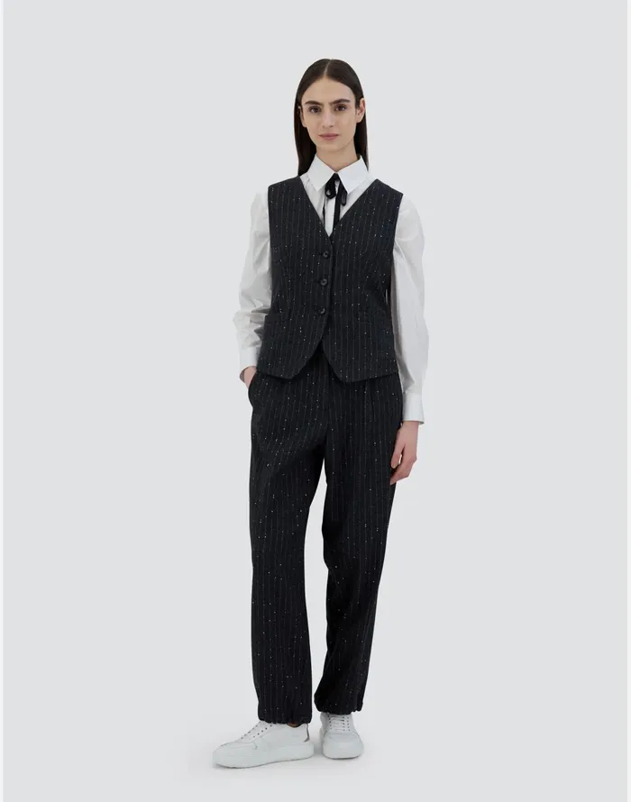 Herno VEST IN TWINKLE PINSTRIPED Grey Women Vests
