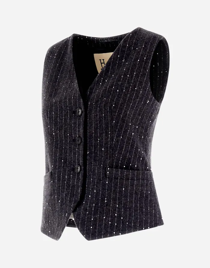 Herno VEST IN TWINKLE PINSTRIPED Grey Women Vests