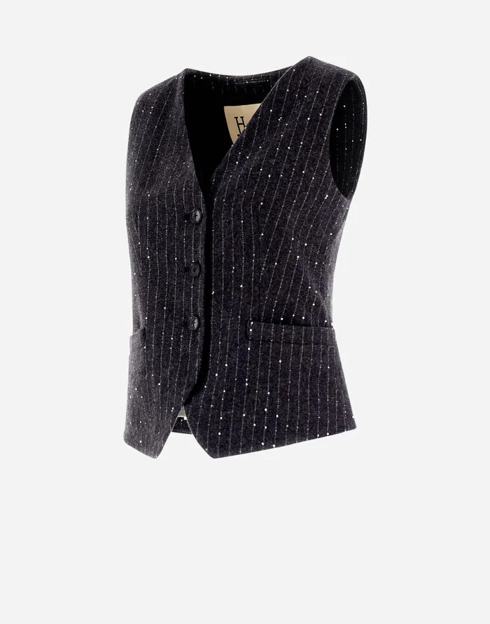 Herno VEST IN TWINKLE PINSTRIPED Grey Women Vests