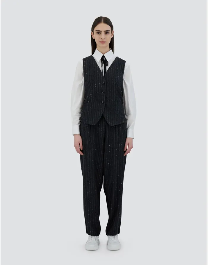 Herno VEST IN TWINKLE PINSTRIPED Grey Women Vests