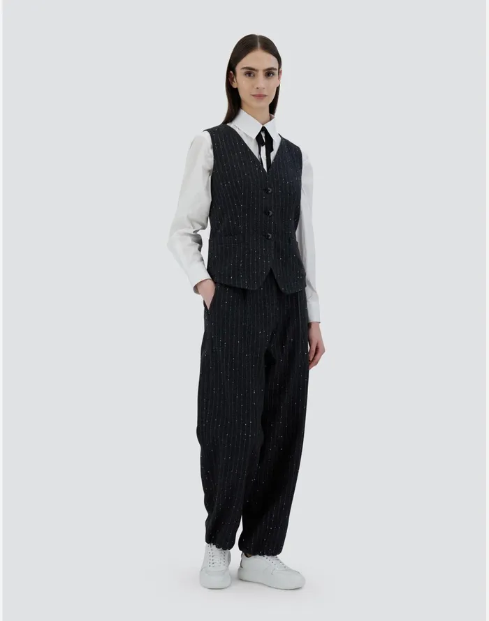 Herno VEST IN TWINKLE PINSTRIPED Grey Women Vests