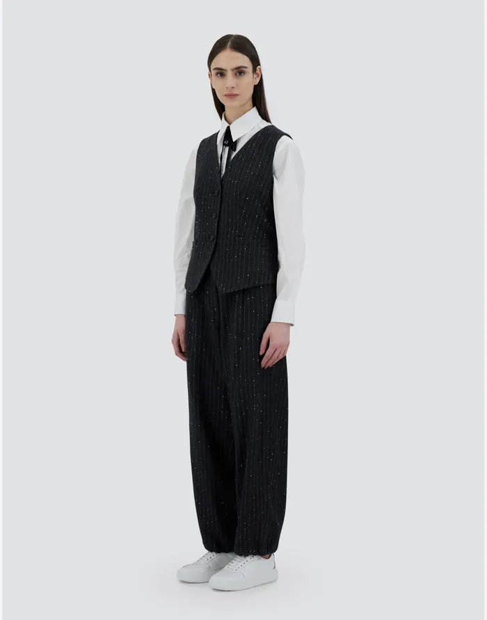 Herno VEST IN TWINKLE PINSTRIPED Grey Women Vests