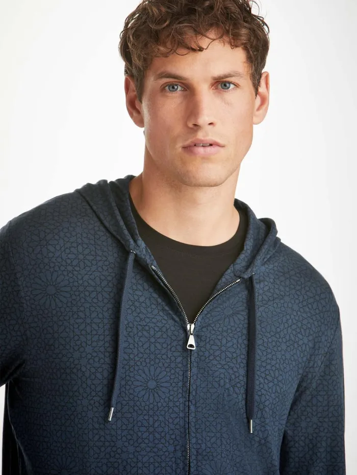Hooded Tops Men Derek Rose Hoodie London 12 Micro Modal Navy