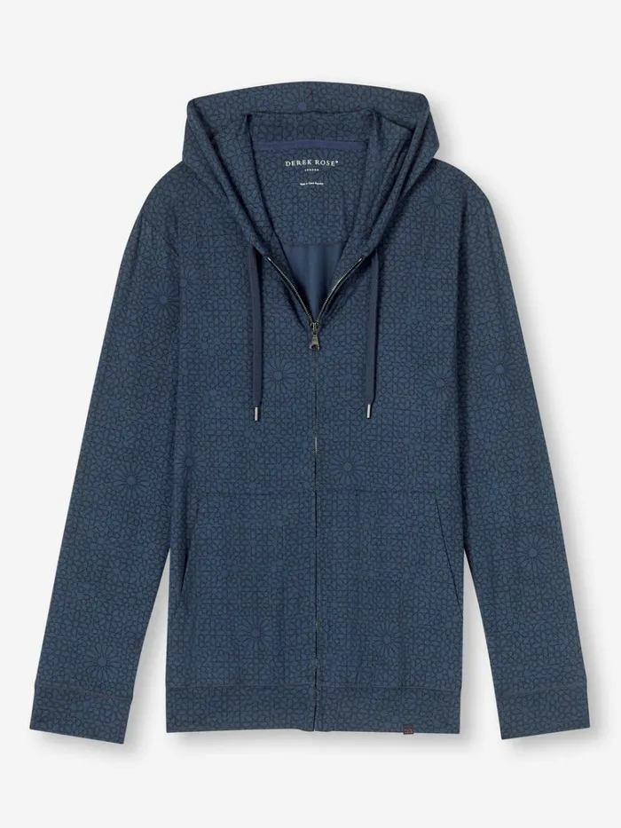 Hooded Tops Men Derek Rose Hoodie London 12 Micro Modal Navy