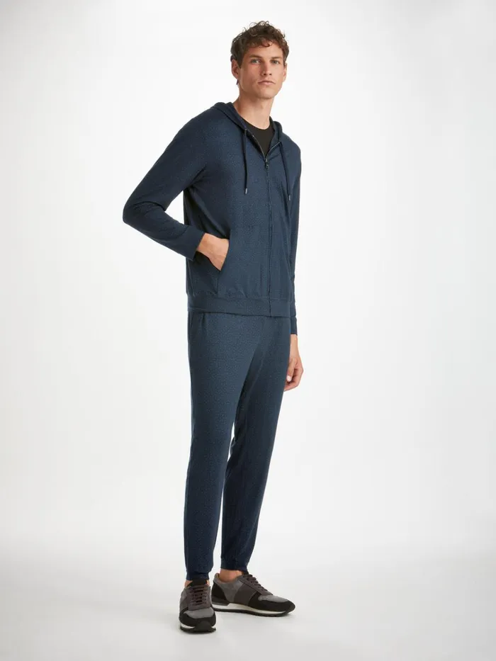 Hooded Tops Men Derek Rose Hoodie London 12 Micro Modal Navy